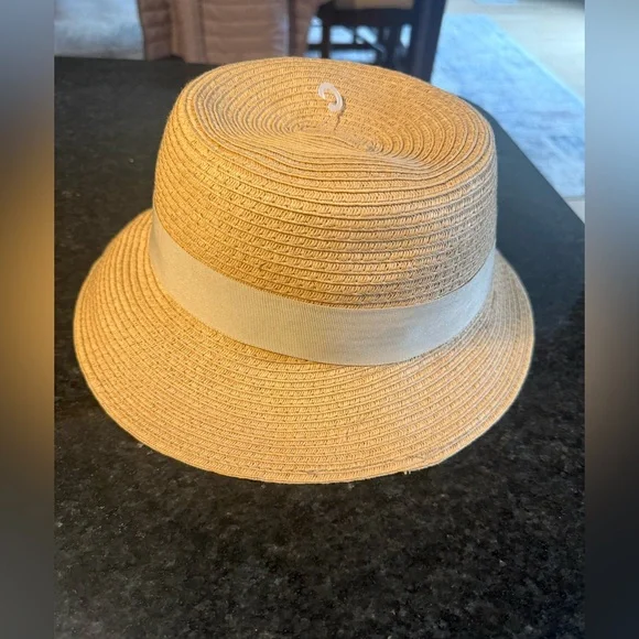August Hat Company Straw Sun Hat with Beige Band and Floral Beaded Accent OS - Picture 5 of 10